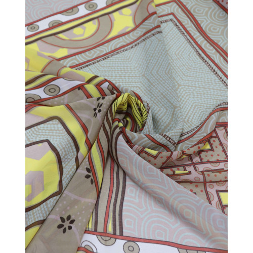 Tecido Crepe Chiffon Estampa de Lenço Irregulares Amarelo e Marrom