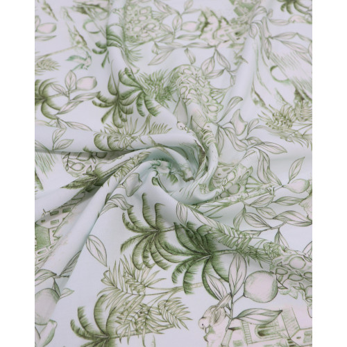 Tecido Viscose Premium Toile de Jouy Limões Verde e Branco Gelo (1m)
