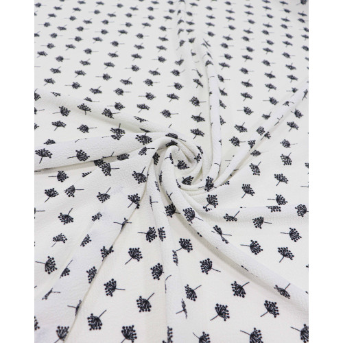 Tecido Crepe Bubble Dente de Leão Preto e Offwhite