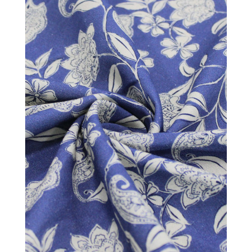 Tecido Linho Misto Rústico Premium Barrado Ramos em Cashmere Verde Água e Azul