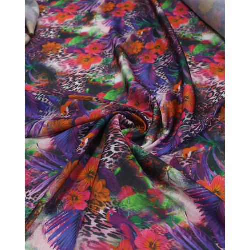 Tecido Crepe Silk Floral e Animal Print Colorido