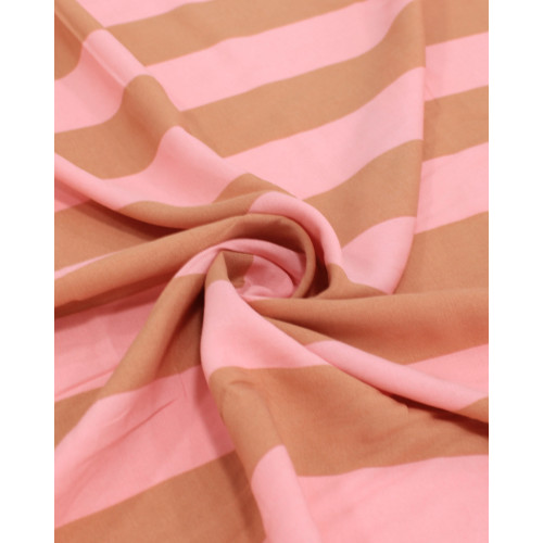Tecido Viscose Listrado Rosa e Castanho Claro
