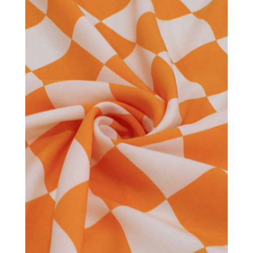 Tecido Viscose Xadrez Branco e Laranja