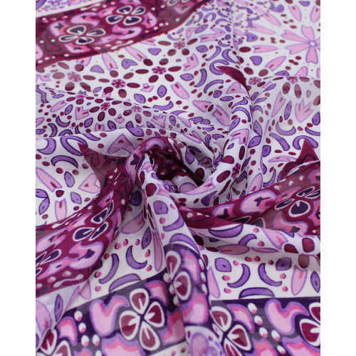 Tecido Crepe Chiffon Brocado Multi Listras Estampadas Tons de Rosa e Branco