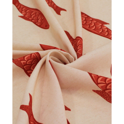 Tecido Viscose Premium Barrado Sardina Decrescente Vermelho e Creme