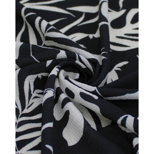 Tecido Crepe Bubble Costela de Adão Branco e Preto