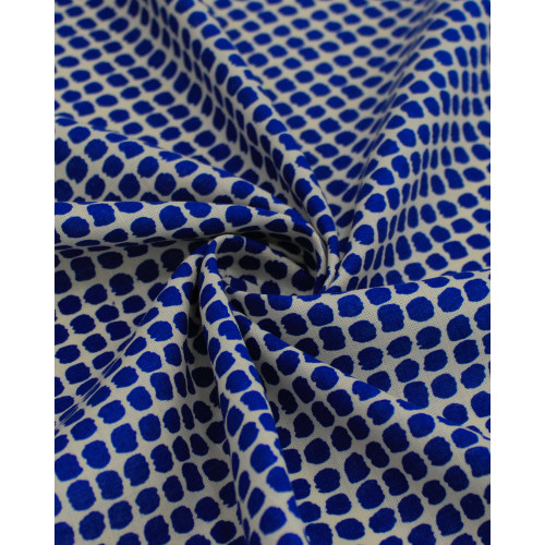 Tecido Linho Misto Italiano Pingos Azul Marinho e Offwhite