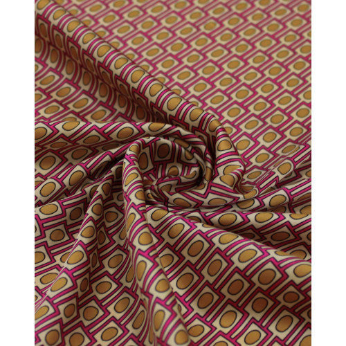 Tecido Crepe Silk Italiano Geométricos Rosa e Tons de Bege