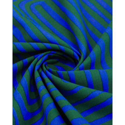 Tecido Cambraia de Algodão Italiano Listras Étnicas Verde e Azul