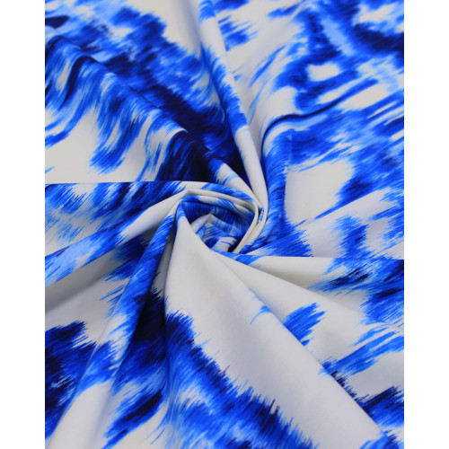 Tecido Tricoline Italiano Estampa Abstrata Tons de Azul e Offwhite