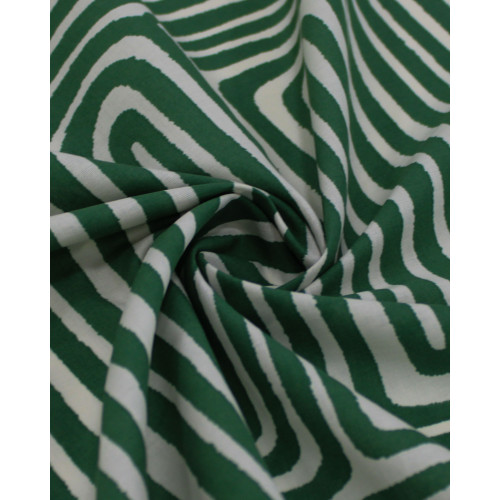 Tecido Cambraia de Algodão Italiano Listras Étnicas Verde e Offwhite