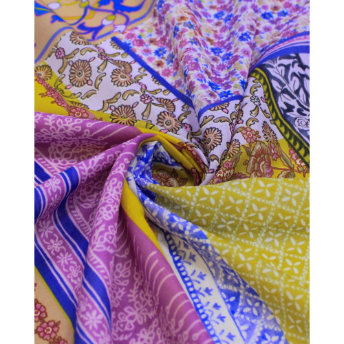 Tecido Cambraia de Algodão Italiano Multi Estampas em Recortes Colorido