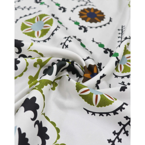 Tecido Crepe Silk Italiano Macro Mandalas Tons Frios