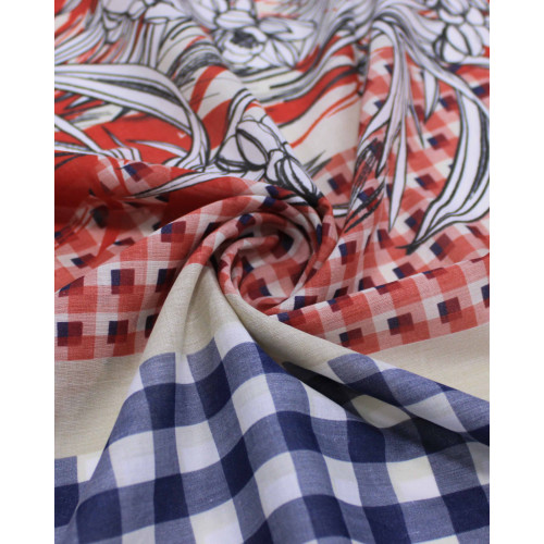 Tecido Cambraia Mista Italiano Macro Estampa Lenço Floral Geométrica Colorido