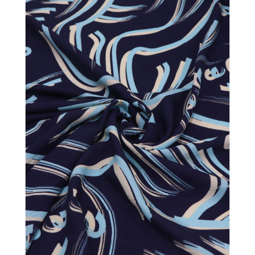 Tecido Viscose Pinturas Abstratas Tons de Azul