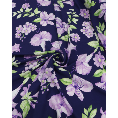 Tecido Viscose Macro Floral Lilás e Azul Marinho