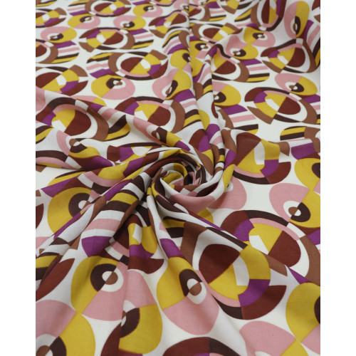 Tecido Viscose Geométricos Circulares Marrom e Creme (0.5m)