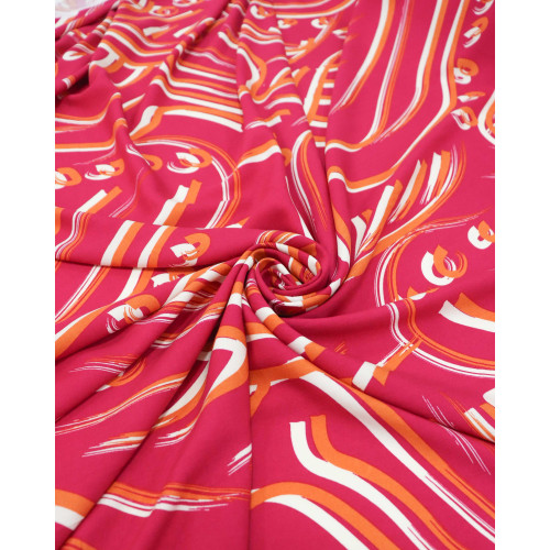 Tecido Viscose Pinturas Abstratas Laranja e Rosa Pink