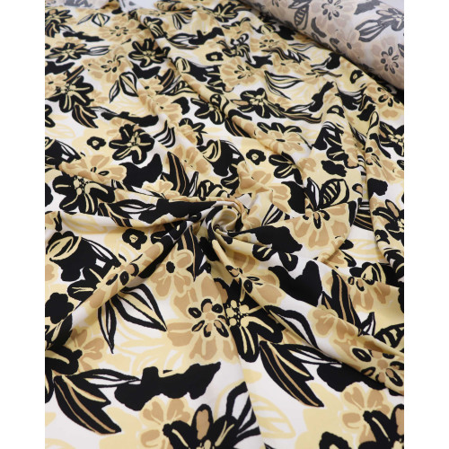 Tecido Viscose Floral Havaiano Preto e Bege (0.5m)