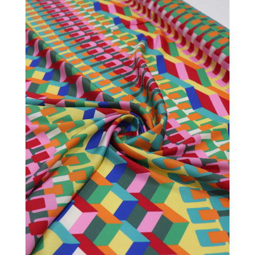 Tecido Crepe Silk Italiano Multi Estampa Geométrico Colorido