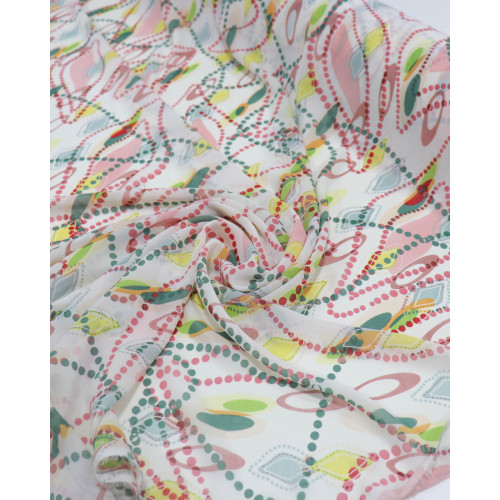 Tecido Crepe Chiffon Pontilhado Abstrato Verde e Rosé