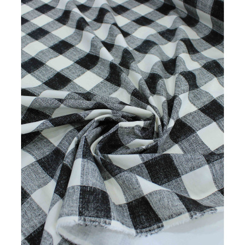Tecido Linho Misto Camisaria Macro Xadrez Preto e Offwhite