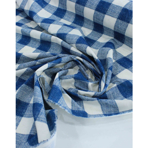 Tecido Linho Misto Camisaria Macro Xadrez Azul Petróleo e Offwhite