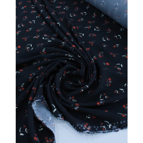 Tecido Viscose Premium Liberty Vermelho e Azul Marinho Noite