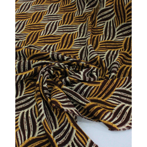 Tecido Viscose Texturizada Entrelaços Amarelo Mostarda e Bege