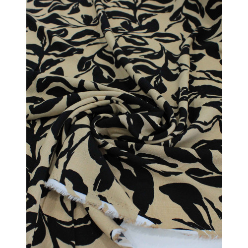 Tecido Viscose Texturizada Folhas Abstratas Preto e Bege