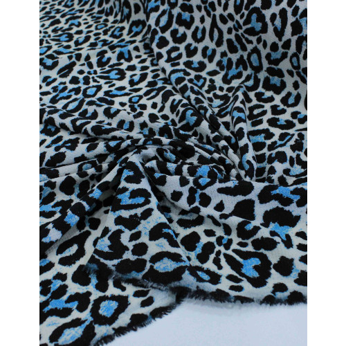 Tecido Crepe Bubble com Elastano Animal Print Azul