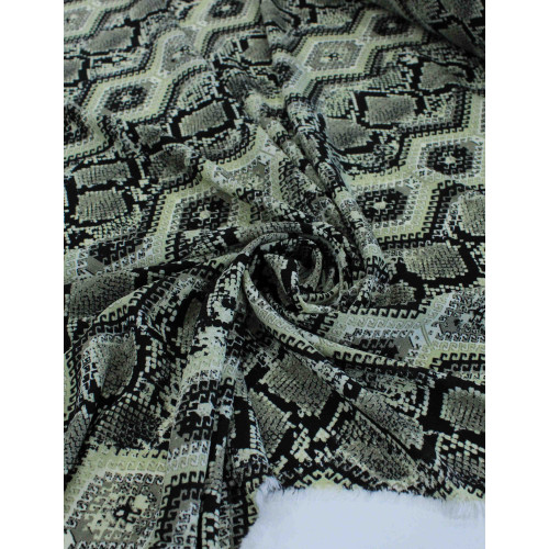 Tecido Crepe Bubble Étnico Verde Menta e Preto