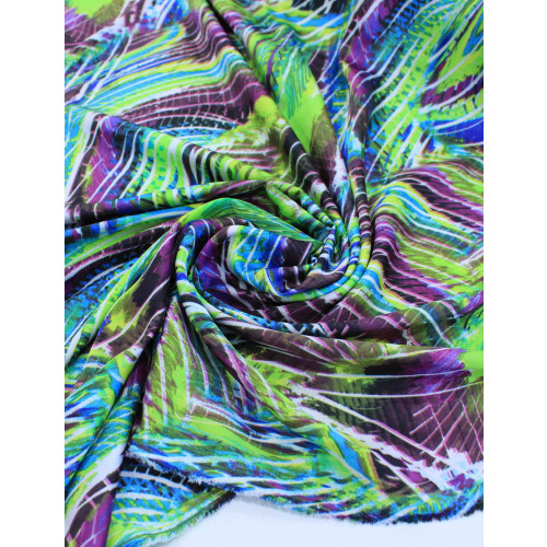 Tecido Crepe Silk Abstrato Verde e Roxo
