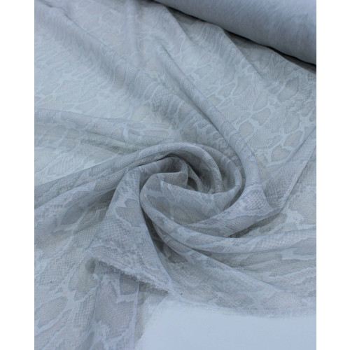Tecido Crepe Chiffon com Foil Animal Print Cobra Prata