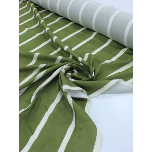 Tecido Viscose Premium Listras Estonadas Verde Oliva e Creme