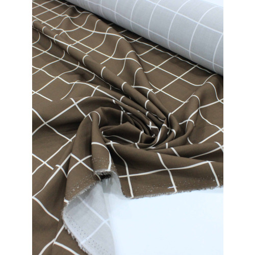 Tecido Viscose Premium Quadriculado Marrom e Creme