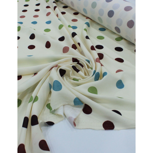 Tecido Viscose Premium Macro Poá Colorido e Creme