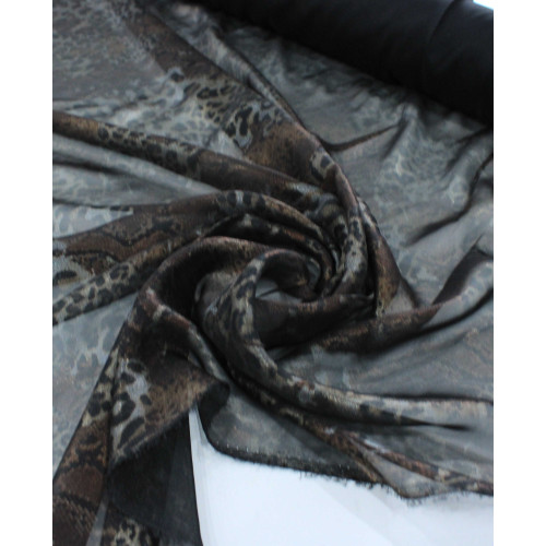 Tecido Crepe Chiffon com Foil Animal Print Dourado e Preto