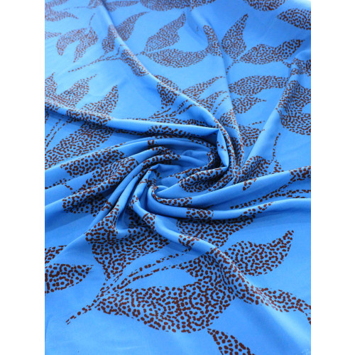 Tecido Crepe Silk Italiano Flores em Pontilhados Marrom e Azul