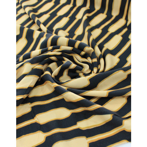 Tecido Viscose Italiana Cordas Abstratas Preto e Tons de Amarelo