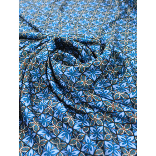 Tecido Crepe Salinas Italiano Floral Geométrico Tons de Azul