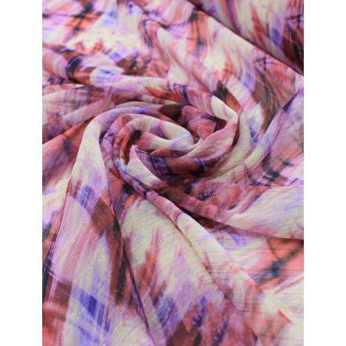 Tecido Crepe Chiffon Italiano com Lurex Abstrato Tons de Rosa
