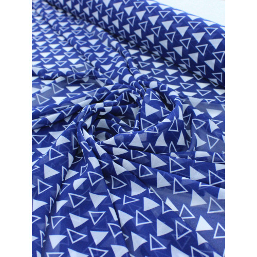 Tecido Crepe Chiffon Italiano Micro Triângulos Azul Marinho