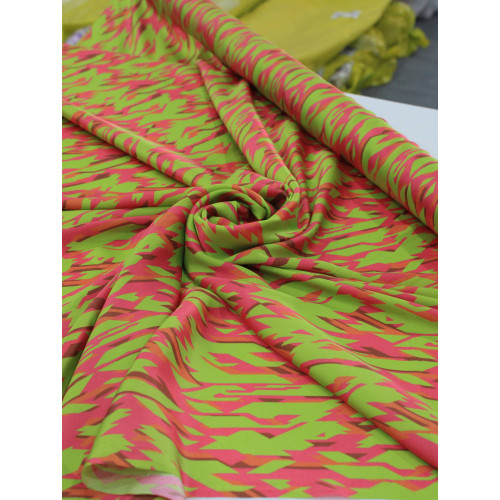 Tecido Viscose Acetinada Italiano Geométrico Verde e Laranja