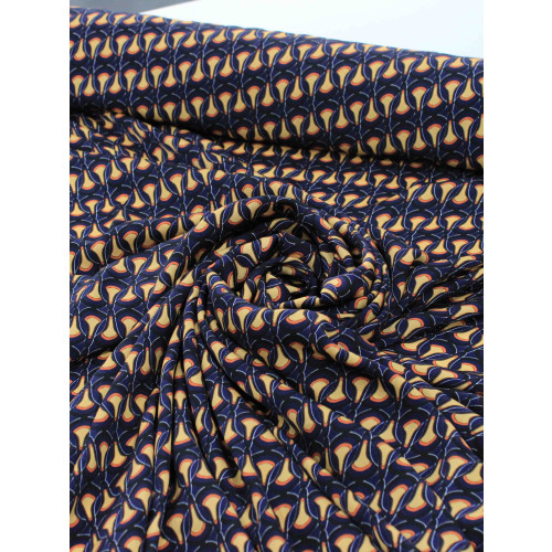 Tecido Crepe Italiano Arcos Amarelo e Azul