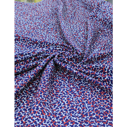 Tecido Tricoline Italiano Animal Print Azul e Vermelho