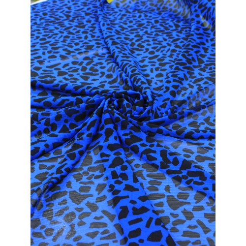 Tecido Crepe Chiffon Italiano Animal Print Azul e Preto