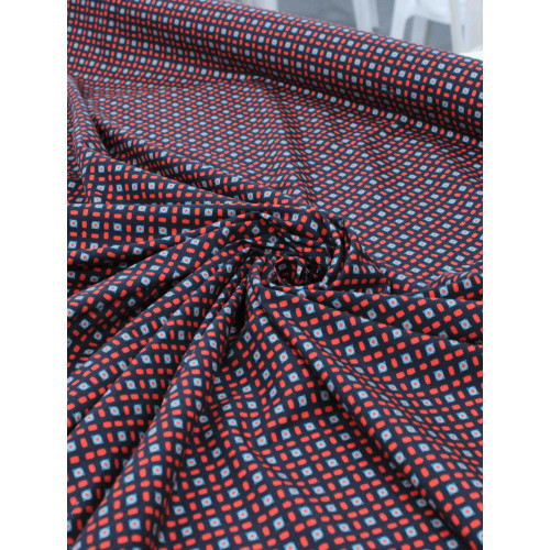 Tecido Tricoline Italiano Geométrico Vermelho, Azul e Preto