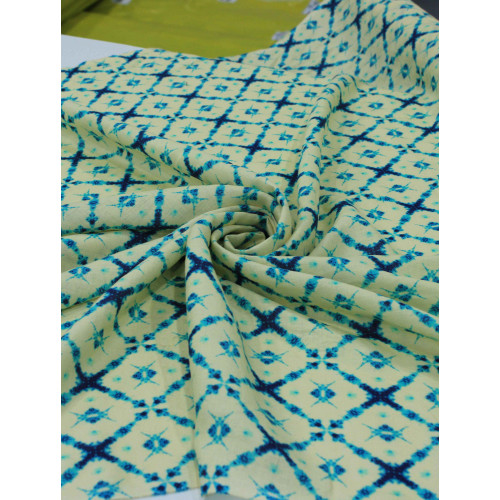 Tecido Linho Puro Italiano Chevron Abstrato Amarelo e Azul