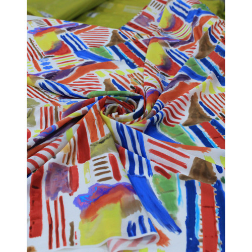Tecido Crepe Italiano Pintura Abstrata Colorida